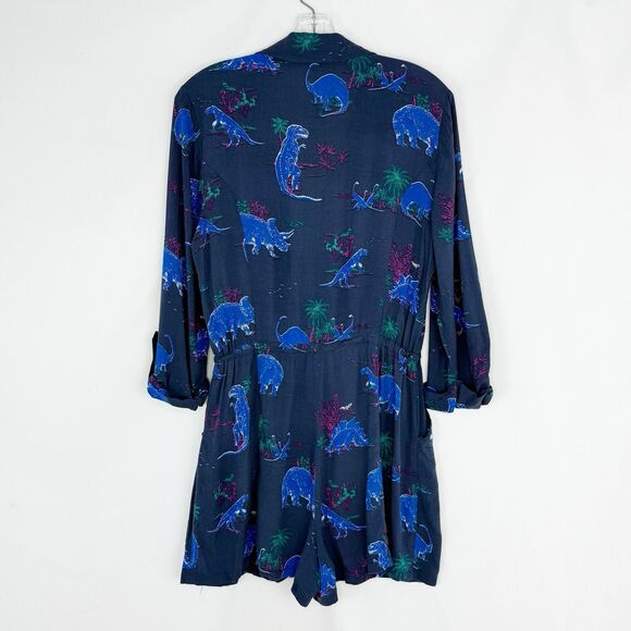ModCloth Blue Dinosaur Print Button Front Short Romper Size Medium - Picture 2 of 15